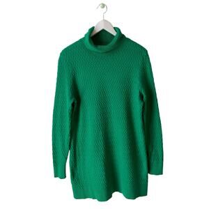 Lands' End Green Cable Knit Turtleneck Sweater Dress Size L/T
